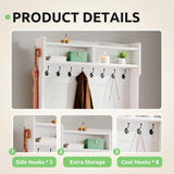 GOOBED Wide Hall Tree with 10 Shoe Cubbies & 10 Coat Hooks, 42" W Coat Rack with Entryway Bench, Shoe Storage Cabinet with Adjustable Shelves for Hallway (White) GOOBED