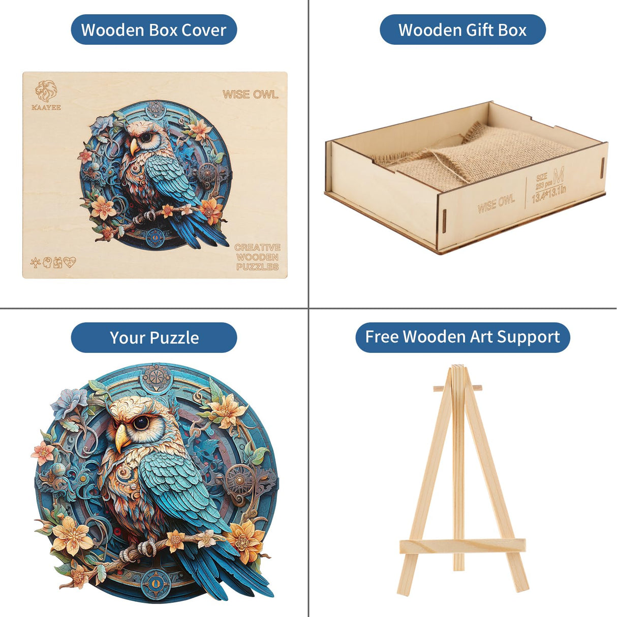 KAAYEE Wooden Jigsaw Puzzles-Wooden Puzzle Adult Unique Shape Advanced Wise Owl Wooden Jigsaw Puzzle for Adult,Family Puzzles 11.7 * 11.3 in 263 pcs KAAYEE