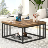 FOLUBAN Modern Coffee Table, Square Center Table for Living Room, Industrial Rustic Wood and Metal Cocktail Tea Table, 31.5 Inch, Brown FOLUBAN