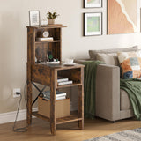 Bestier Rustic Farmhouse Bedside Tables - Tall Nightstands With Charging Ports, Set of 2, Brown Bestier