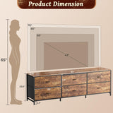 Huuger 63 Inch Long Dresser for Bedroom, Wide TV Stand for 55, 65, 70 Inch TV, 6 Drawer Dresser for Closet with Fabric Drawers, Storage Organizer for Bedroom, Entryway, Rustic Brown Huuger