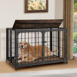 Himix Dog Crate Furniture, XL Dog Crate Furniture for Large Medium Dogs, Wood Dog Crate Table with Sturdy Metal, Heavy Duty Dog Kennel Indoor 40.15''x 25''x 27.56'' (Rustic Brown) Himix