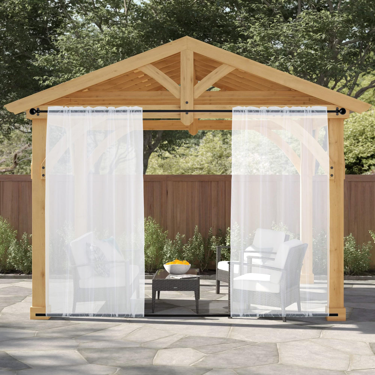 Awnmeow Outdoor Sheer Curtains for Patio Waterproof, 2 Panels Rod Pocket Indoor/Outdoor Voile White Sheer Curtain for Pergola, Porch, Cabana and Gazebo，52 x 84 Inch Awnmeow