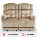 MCombo 58.7" Zero Gravity Power Loveseat Recliner with Heat and Vibration Massage, Reclining Loveseat Sofa with USB Ports for Living Room, Fabric 6237 (Beige) MCombo