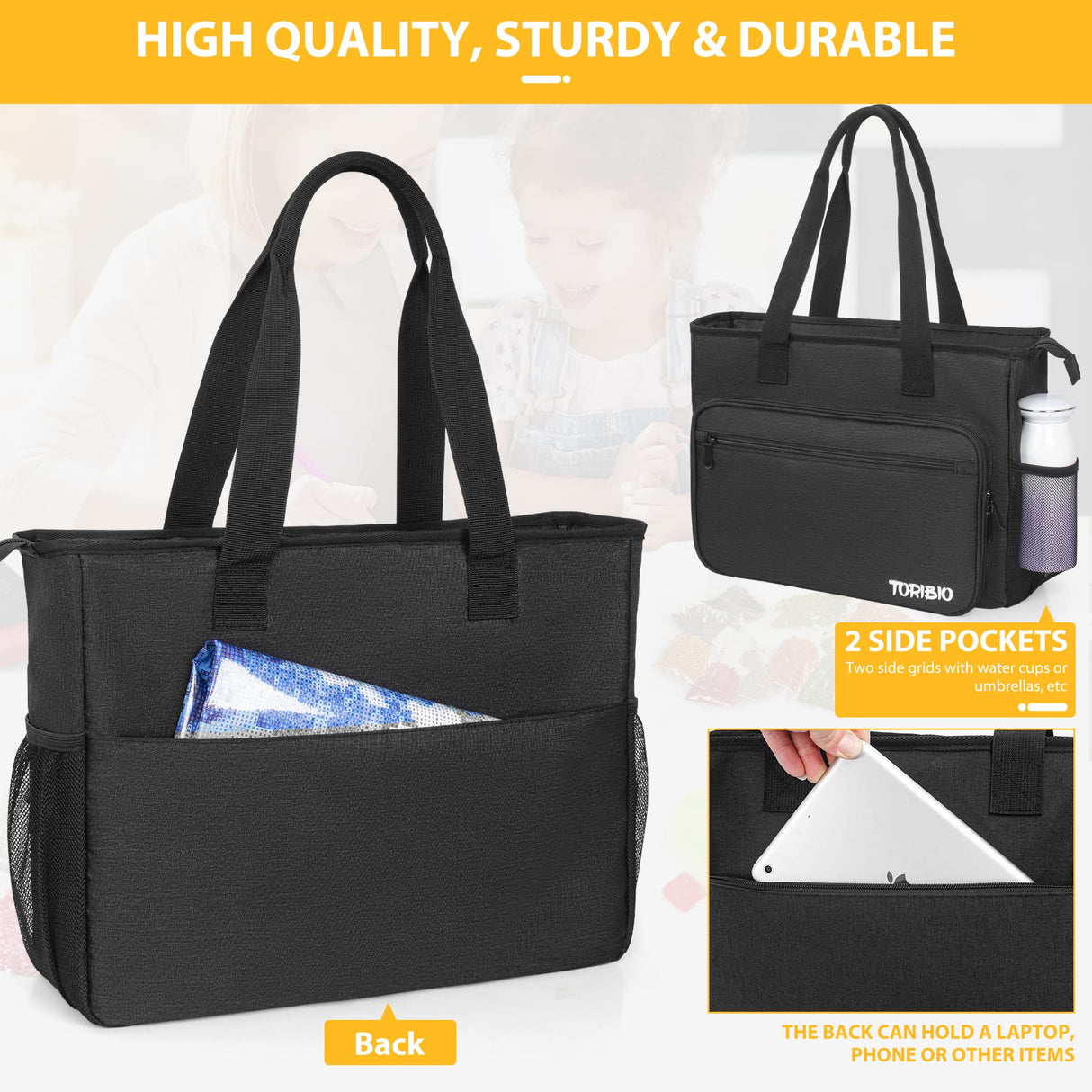 TORIBIO Carrying Bag for Diamond Painting A4 LED Light Pad, Diamond Painting Tools Storage Bag, Embroidery Protective Case for Embroidery Floss and Supplies, 15.4"x12.2"x4.7", Black,Bag Only TORIBIO