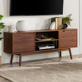 Walker Edison Modern 2-Door Solid Wood Stand for TVs up to 65 Inches, 58 Inch, Walnut Walker Edison