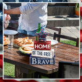 Huquary 4 Pcs Farmhouse 4th of July Patriotic Table Sign Independence Day Table Wood Decorations Patriotic Themed Rustic Farmhouse Wood Block Sign for Party Home Desk (Retro Star) Huquary
