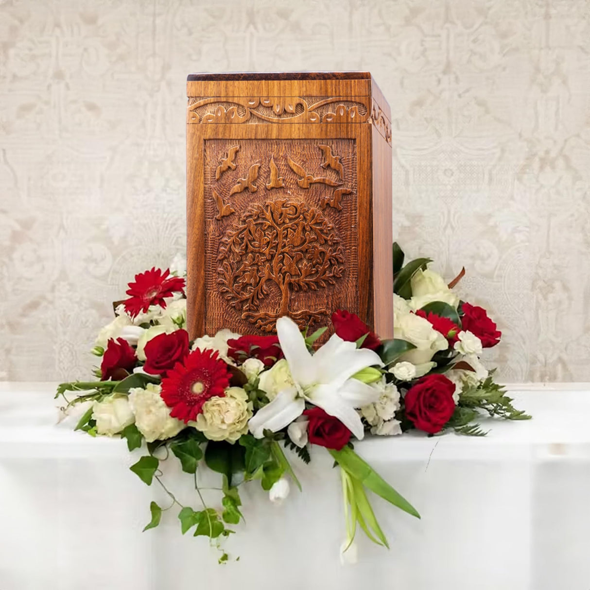 INTAJ Cremation Urns for Human Ashes Companion Male Female Wooden Tree of Life Urns Box and Casket for Ashes Men Women Child Pets Cat Dog Urn Burial Funeral Memorial Urns for Ashes Hold 180 Cubic Inch INTAJ