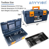 Anyyion 16.5-inch Tool Box with Removable Tray, Small Parts Box On The Lid is Removable, Tray Can be Removed and Combined at Will (Blue) Anyyion