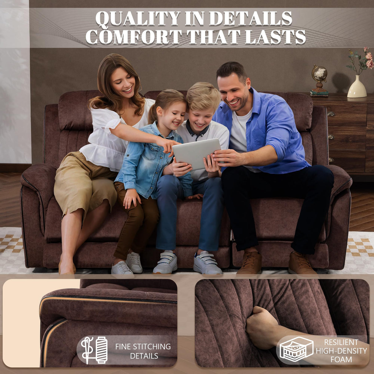 Zero Gravity Power Recliner Sofa Couch – Electric Reclining Sofa with Drop Down Table & Wireless Charging, 3 Seater Dual Reclining Couch with Adjustable Headrests for Living Room (Velvet, Brown) CALIVIA