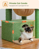 PEQULTI 4-in-1 Cactus Cat Tree, 33'' Cat Tower for Indoor Cats with Large Condo, Cat Scratching Post for Cats with Deep Hammock& Cozy Top Perch,Green PEQULTI
