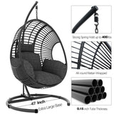 LUTINLIX Oversized Hanging Egg Chair Outdoor Indoor, Wicker Swing Egg Chair with Stand 400lbs Capacity for Bedroom, Patio, Garden and Balcony (Black-Regular, Oversize) LUTINLIX
