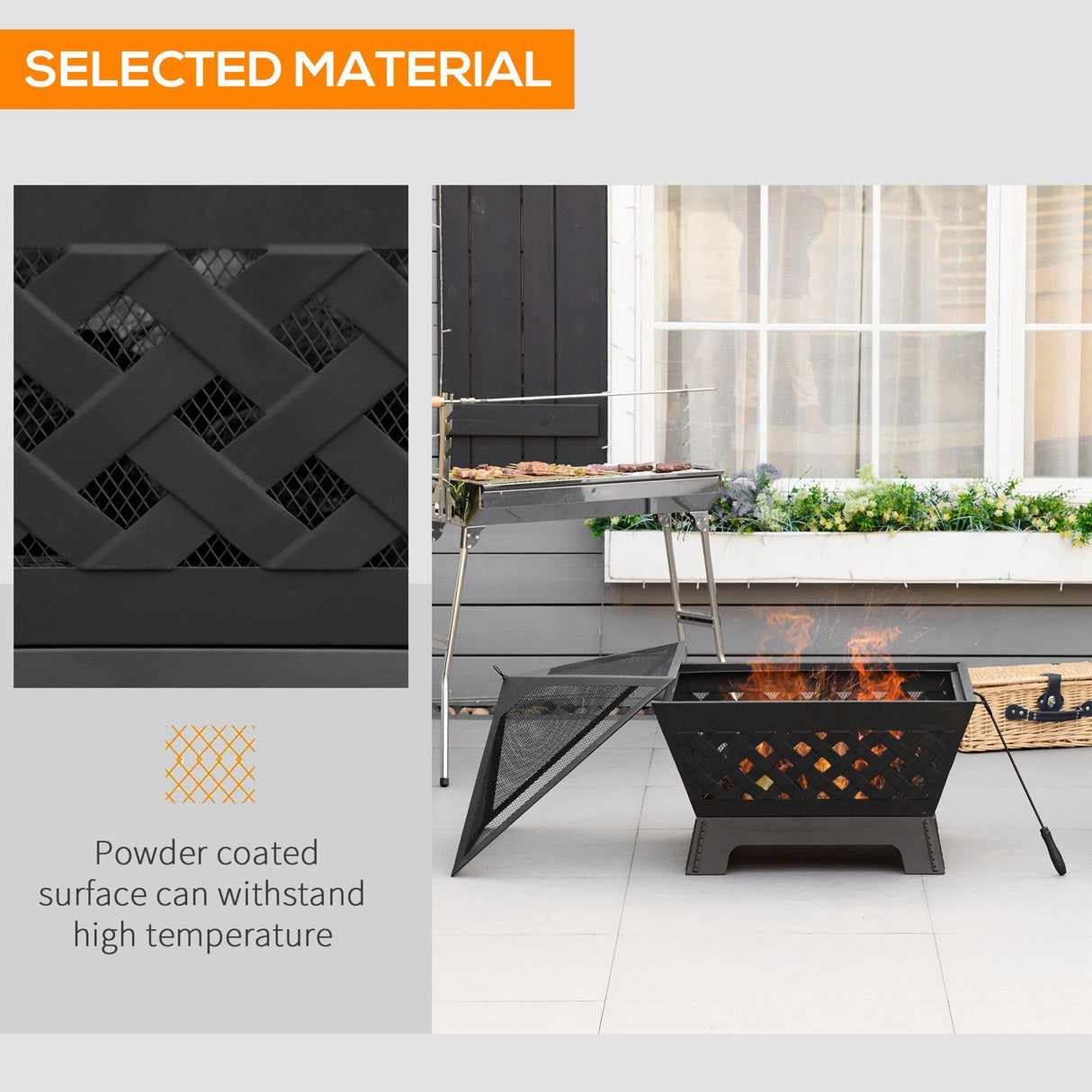 Outsunny 26 Inch Outdoor Fire Pits, Bonfire Wood Burning Firepit Bowl, Camping Fire Pit with Spark Screen Cover, Poker for Patio, or Backyard, Black Outsunny