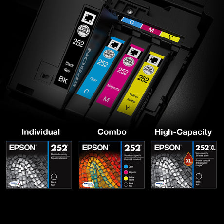 EPSON 252 DURABrite Ultra Ink Standard Capacity Color Combo Pack (T252520-S) Works with WorkForce WF-3620, WF-3640, WF-7110, WF-7610, WF-7620, WF-7710, WF-7720, WF-7210 Epson