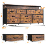 EnHomee 55" W Dresser for Bedroom with 10 Drawers Long Dresser with LED Lights & Power Outlets Wide Dressers & Chests of Drawers Large Dresser for Bedroom Dresser Metal Frame, Wood Top, Rustic Brown EnHomee