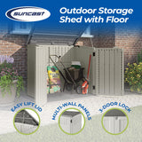 Suncast 34 Cu Ft Capacity Horizontal Outdoor Storage Shed for Garbage Cans, Garden Accessories, Backyard, and Patio Use, Vanilla Suncast