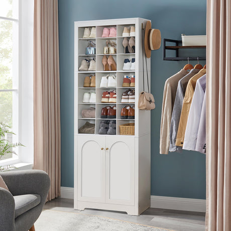 Huaneri Shoe Storage Cabinet with Doors, 30 Pairs Free Standing Closet Organizer, 8.8" Widened Cell Wood Shoe Organizer, 10 Tiers Space Saving Vertical Shoe Rack for Entryway, Bedroom, White SR18903X Hzuaneri