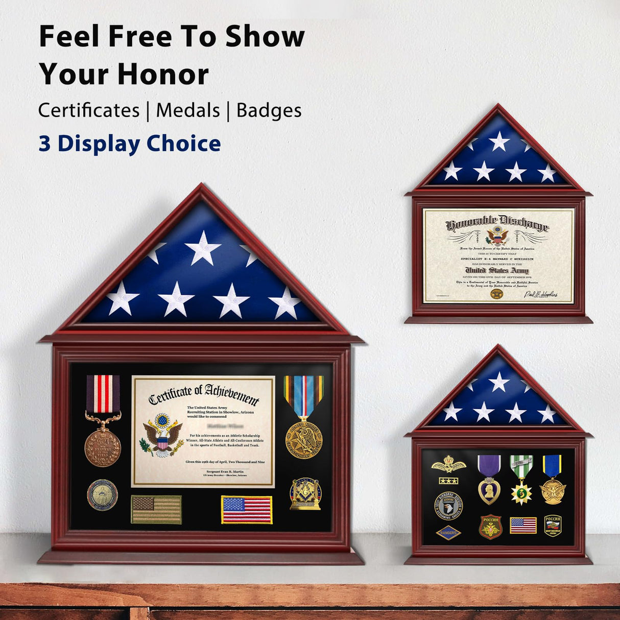 ASmileIndeep Flag Display Case Box for Folded 3'x5' American Veteran Flag Solid Wood Military Flag Certificate Shadow Box with Wall Mount Display ASmileIndeep