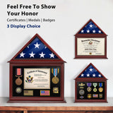 ASmileIndeep Flag Display Case Box for Folded 3'x5' American Veteran Flag Solid Wood Military Flag Certificate Shadow Box with Wall Mount Display ASmileIndeep