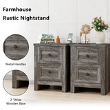 LUXOAK Nightstand Set of 2 with Charging Station, Farmhouse End Table with 2 Drawers Storage Cabinet, Rustic Wood Sofa Side Table for Bedroom, Living Room, Office, Grey LUXOAK
