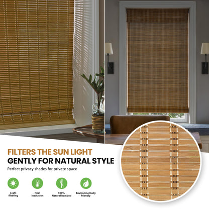 LazBlinds Cordless Bamboo Roman Shades – Light Filtering Window Treatment, 20'' W x 64'' H, Brown