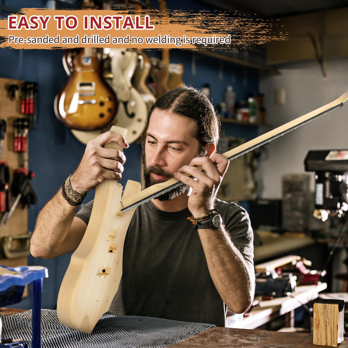 Ktaxon DIY Electric Guitar Kit, 46Inch DIY Bass Guitar Kit with Mahogany Body, Solid Wood Fingerboard and Maple Neck, Easy Installation & All Accessories Included to Build Your Own Guitar(Flame) Ktaxon