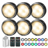 Onumii LED Puck Lights Battery Operated LED Under Cabinet Lighting Wireless Stick on Tap Lights with Remote Controll Color Changing Timer Function for Cabinets, Shelves, Closets - 6Pack White Onumii