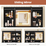 BTHFST Farmhouse Makeup Vanity with Lights & Sliding Mirror, Glass Top Vanity Desk with Charging Station, Large Makeup Table with 5 Drawers & Shelves BTHFST