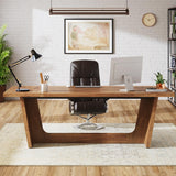Tribesigns 70.87-Inch Executive Computer Desk: Large Home Office Desk with Solid Wooden Pedestal, Industrial Wood Study Writing Table, Workstation Business Furniture, Walnut Tribesigns