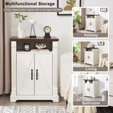 BuildHom 24" Farmhouse Storage Cabinet – Antique White Freestanding Buffet Sideboard with Barn Doors, Adjustable Shelf, Small Coffee Bar for Kitchen, Bathroom & Living Room BuildHom