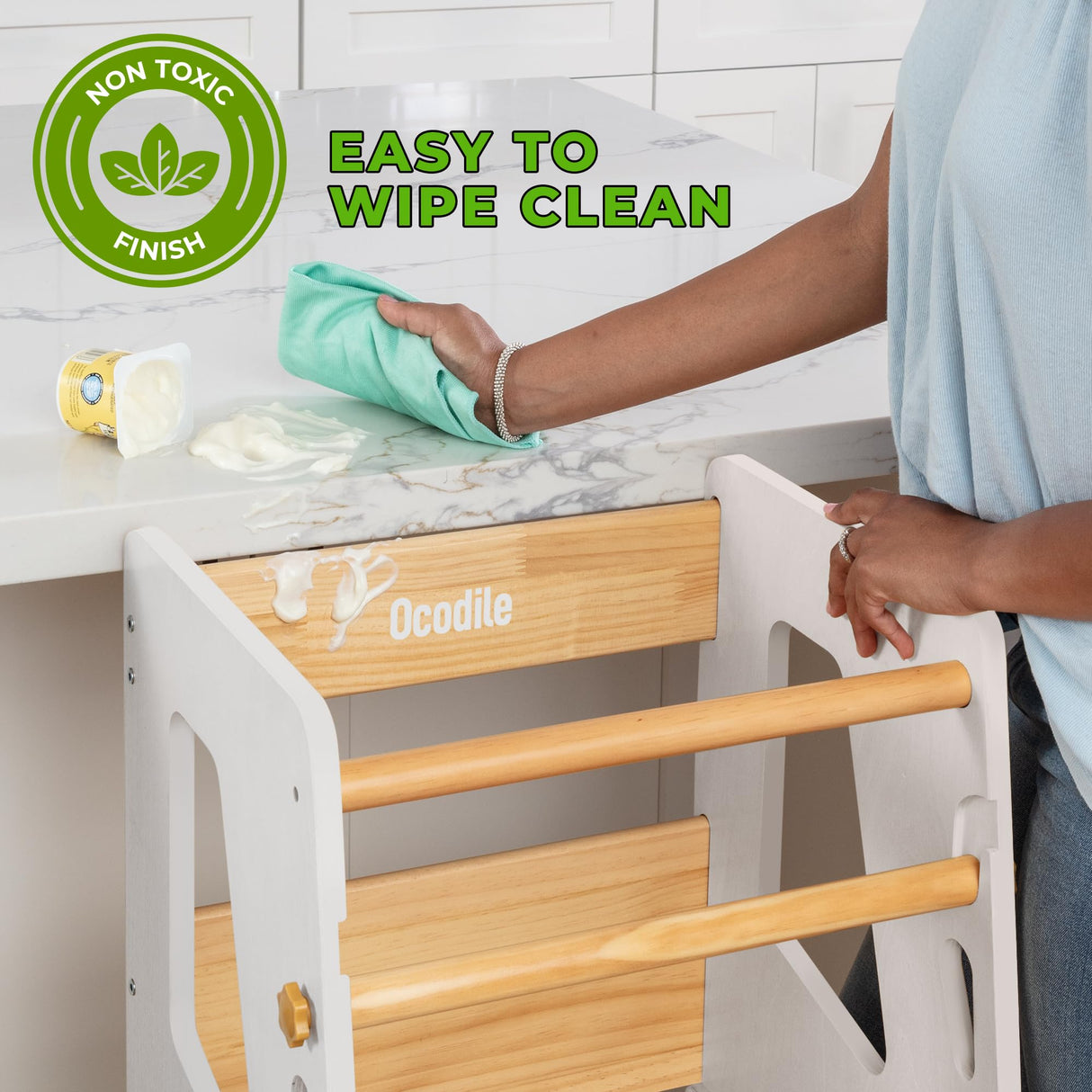 Toddler Standing Tower - Complete Toddler Kitchen Stool Helper - Ideal Kids Kitchen Step Stool for Learning New Skills - 2024 Design with Safety Feet - White Ocodile