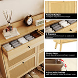 Rattan Shoe Storage Cabinet, Narrow Shoe Organizer with 4 Flip Drawers, 2 Drawers, Farmhouse Entryway Shoe Cabinet, Wooden Shoe Cabinet for Entrance, Hallway CuisinSmart