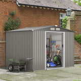 Goplus Outdoor Storage Shed, 8.5’ x 6.8’ x 6’ Weather-Resistant Utility Tool Organizer w/Foundation, 4 Louvers, Double Doors & Ramp, Galvanized Steel Tool Shed for Garden, Lawn, Yard Goplus