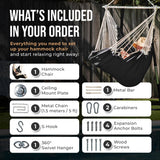 Indoor Hammock Chair Swing - Hanging Hammock Swing Chair - Indoor/Outdoor - Hanging Chairs for Bedroom, Patio, Porch, Swinging Chair Hammock for Adults - Built-In Footrest - Spacious Full Body Support EXTIRIO