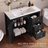 YITAHOME 36" Bathroom Vanity with Sink Set, Vintage Bathroom Cabinet Vanity with Resin Basin, Extra Large Storage with 2 Soft-Closing Doors & 3 Drawers, Black YITAHOME