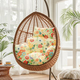 Uthem Waterproof Egg Chair Cushion Replacement 47x31.5x4.7 inch Thicken Hanging Egg Swing Chair Cushion Indoor Outdoor Wicker Rattan Hammock Basket Cushion with Headrest Pillow, Daisy Uthem