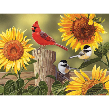 Bits and Pieces – 200 Piece Jigsaw Puzzle for Adults – Sunflower & Songbirds - Cardinals Jigsaw Puzzle by William Vanderdasson, Completed Puzzle Size: 15" x 19"