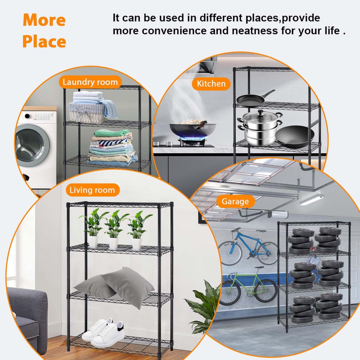 Ckofgdsue 4 Tier 54" H Metal Storage Shelves Heavy Duty Adjustable,1000Lbs Capacity Wire Storage Shelfs Organizer,Garage Shelving Unit for Pantry Kitchen Laundry, Black Wire Rack Ckofgdsue