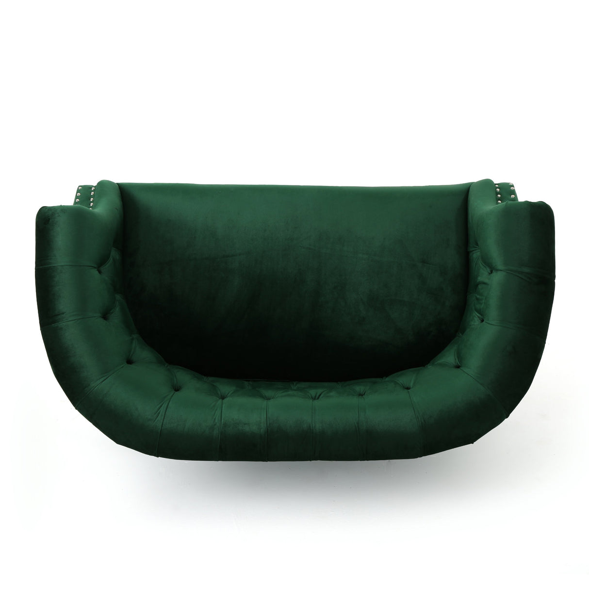 GDFStudio Melaina Tufted Chesterfield Velvet Loveseat with Scrolled Arms, Emerald and Dark Brown. GDFStudio