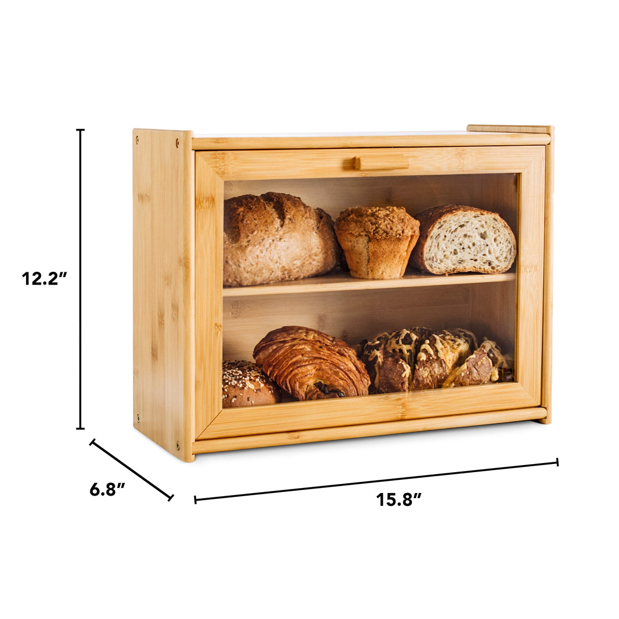 Laura's Green Kitchen Bread Box - Bamboo Bread Box For Kitchen Countertop | Bread Storage For Homemade Bread, Double Layer Bread Box For Kitchen Counter, Farmhouse Bread Container, Wood Breadbox Laura's Green Kitchen