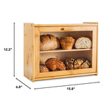Laura's Green Kitchen Bread Box - Bamboo Bread Box For Kitchen Countertop | Bread Storage For Homemade Bread, Double Layer Bread Box For Kitchen Counter, Farmhouse Bread Container, Wood Breadbox Laura's Green Kitchen