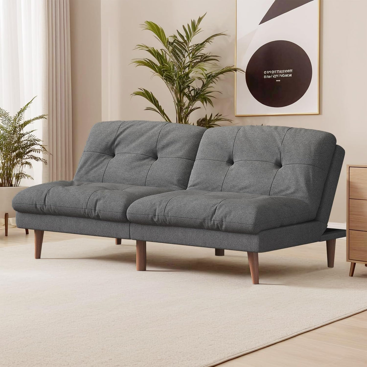 Homall Futon Couch, Modern Futon Sofa Bed with Adjustable Backrest, Convertible Sleeper Sofa Bed for Small Apartments, Loveseat, Office (Fabric, Grey) Homall