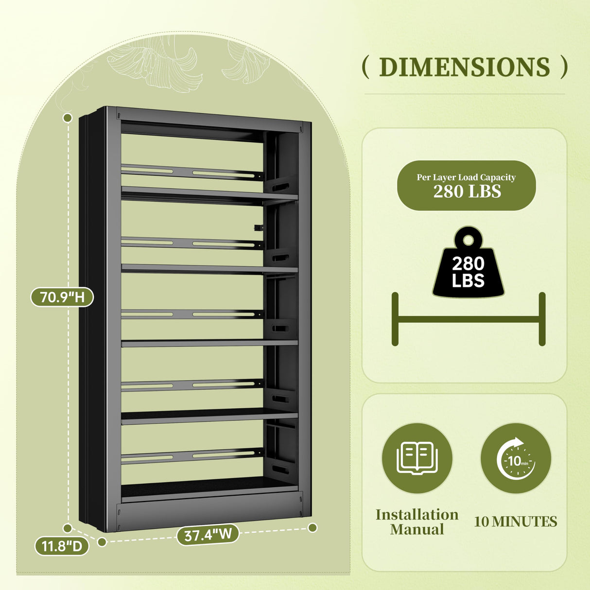 OpolQif Bookshelf, 5-Tier Bookshelf Metal Sturdy Bookcase,71" H Tall Black Bookcase with Adjustable Shelves, Heavy Duty Bookshelf for Living Room, Library, School, Study, Home Office OpolQif