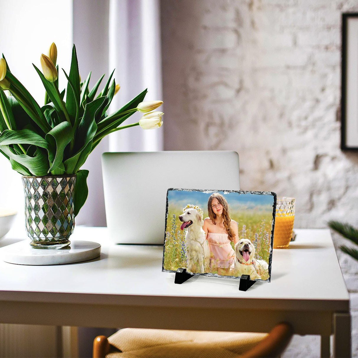 6 Pack Sublimation Slate Blanks,Heat Thermal Transfer Sheet Stone Photo Frame DIY Sublimation Blank with Display Holder for Desktop Souvenir Custom Design Work XIHEYOMI