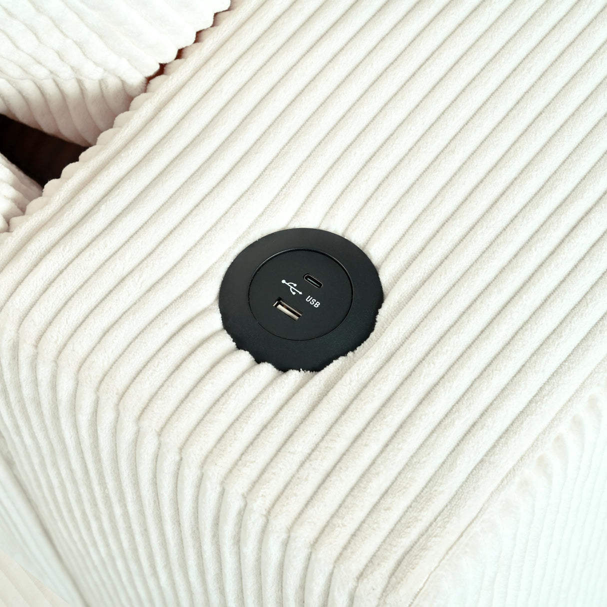 Merax Modern Oversized Corduroy Sectional Sofa with USB Charging Port,Cup Holder, Deep Seat Couch Sleeper Bed with 50" Chaise, Beige Merax