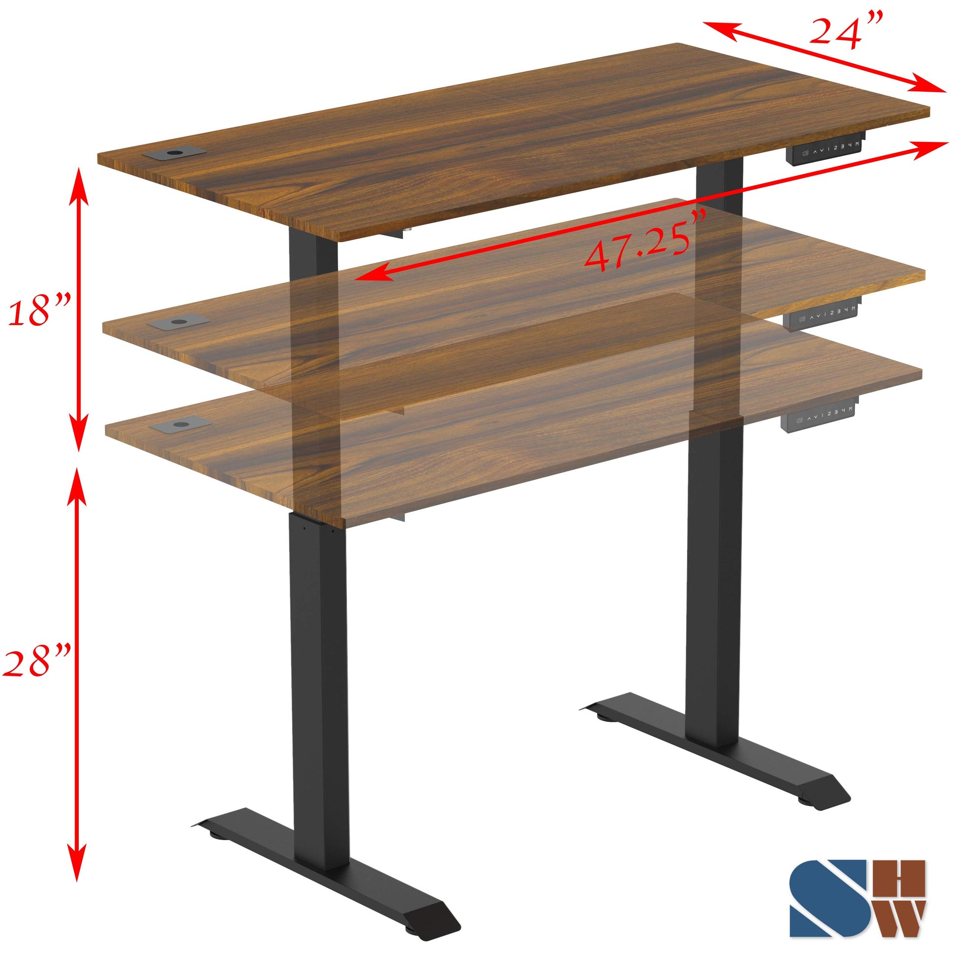 SHW Memory Preset Electric Height Adjustable Standing Desk, 48 x 24 Inches, Walnut - WoodArtSupply