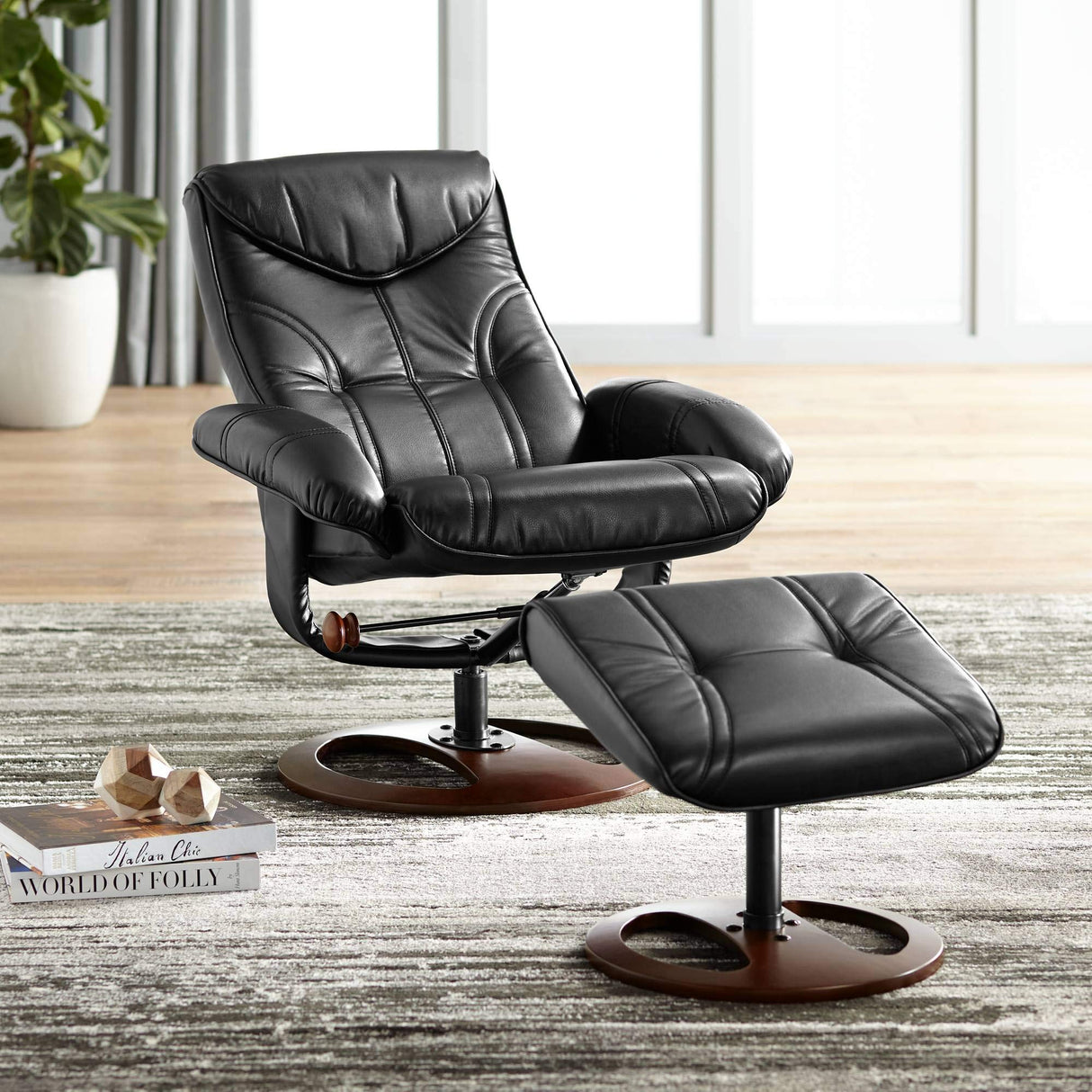 BenchMaster Newport Black Swivel Recliner and Slanted Ottoman Benchmaster