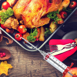 Meat Injector Syringe,Stainless Steel Food Seasoning Syringe Kit with 1pc Barbecue Brush, 2pcs Needles and 1pc Needles Cleaner, Great for BBQ, Grilling, Baking and Cooking Jasni