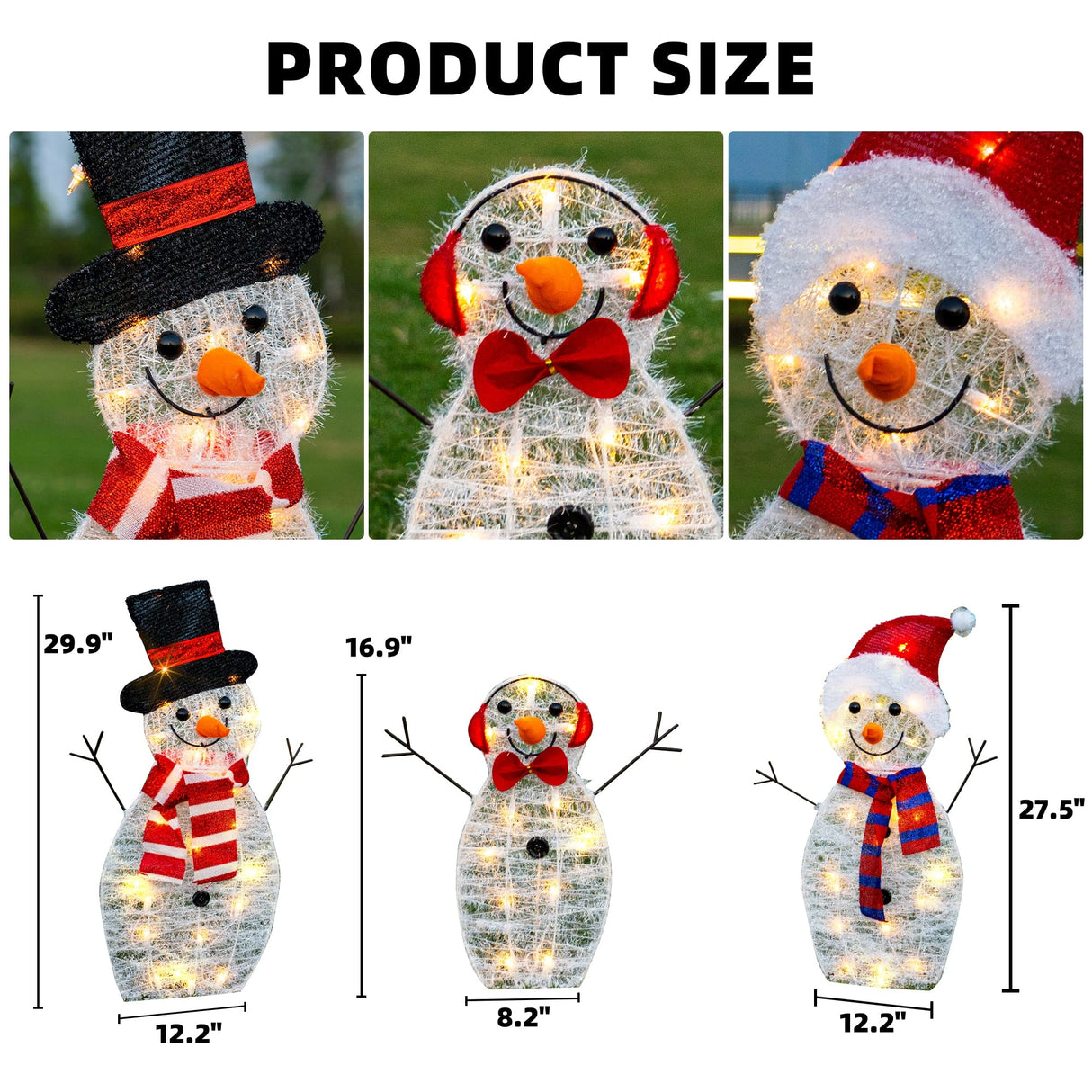 HOURLEEY Christmas Decoration 55 L Lighted Snowman Family Outdoor, 3-Piece Waterproof Plug in 2D Snowman for Yard Patio Lawn Garden Party Decor 20.5X9X29.5Inch-Large (Warm White) Hourleey