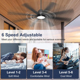 Phylluz 72'' Ceiling Fan with Light - Remote & APP Control, 3 CTT Dimmable, 6 Speed Reversible DC Motor Fan for Shop, Garage, Covered Outdoor, Black Phylluz